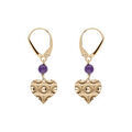 Boucles d'oreille sur Artemare : Boucles d'oreille dormeuse argent dor&eacute; jaune coeur martel&eacute; avec 1 boule jade violette v&eacute;ritable