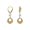 Boucles d'oreille dormeuse argent dor&eacute; pastille martel&eacute; avec 1 boule jade bleu ciel v&eacute;ritable