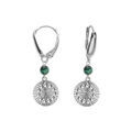 Boucles d'oreille dormeuse argent rhodi&eacute; cercle diamant&eacute; avec 1 boule malachite v&eacute;ritable Artemare