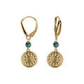Boucles d'oreille dormeuse argent dor&eacute; jaune cercle diamant&eacute; avec 1 boule malachite v&eacute;ritable Artemare