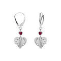 Boucles d'oreille sur Artemare : Boucles d'oreille dormeuse argent rhodi&eacute; forme coeur diamant&eacute; et 1 oxyde rose