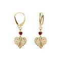 Boucles d'oreille sur Artemare : Boucles d'oreille dormeuse argent dor&eacute; jaune forme coeur diamant&eacute; et 1 oxyde rose