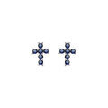 Boucles d'oreille tige argent rhodi&eacute; croix oxydes bleu Artemare