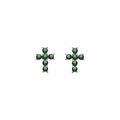 Boucles d'oreille tige argent rhodi&eacute; pendentif croix oxydes vert Artemare
