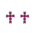 Boucles d'oreille sur Artemare : Boucles d'oreille tige argent rhodi&eacute; pendentif croix oxydes fushia