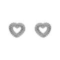 Boucles d'oreille tige argent rhodi&eacute; coeur oxydes blancs