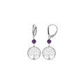 Boucles d'oreille sur Artemare : Boucles d'oreille dormeuse argent rhodi&eacute; arbre de vie 15mm et boule jade violette v&eacute;ritable