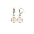 Boucles d'oreille sur Artemare : Boucles d'oreille dormeuse argent dor&eacute; jaune arbre de vie 15mm et boule jade vert clair v&eacute;ritable