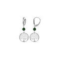 Boucles d'oreille dormeuse argent rhodi&eacute; arbre de vie 15mm et boule malachite v&eacute;ritable Artemare
