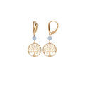 Boucles d'oreille sur Artemare : Boucles d'oreille dormeuse argent dor&eacute; jaune arbre de vie 15mm et boule jade bleu ciel v&eacute;ritable
