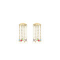 Boucles d'oreille tige argent dor&eacute; 4 cha&icirc;nettes perles multicouleur