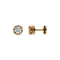Boucles d'oreille tige acier et PVD dor&eacute; oxyde blanc serti 5mm