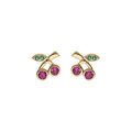 Boucles d'oreille plaqu&eacute; or cerise oxydes rouge et vert