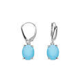 Boucles d'oreille dormeuse argent rhodi&eacute; oxyde ovale 10 x 7.5mm bleu clair opaque