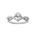 Bague en argent rhodi&eacute; avec solitaire oxyde blanc serti de 5mm avec pointe oxydes blancs