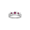 Bague en argent rhodi&eacute; 2 rangs orn&eacute; d'oxydes sertis fushia et blancs