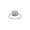 Bague en argent rhodi&eacute; avec oxyde carr&eacute; bleu ciel central et contour d'oxydes blancs Artemare