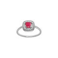 Bague en argent rhodi&eacute; avec oxyde carr&eacute; fuchsia central et contour d'oxydes blancs Artemare