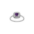 Bague en argent rhodi&eacute; avec oxyde carr&eacute; violet central et contour d'oxydes blancs