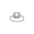 Bague en argent rhodi&eacute; avec oxyde carr&eacute; blanc central et contour d'oxydes blancs