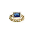 Bague en plaqu&eacute; or mailles entrelac&eacute;es avec oxyde bleu carr&eacute; et contour d'oxydes blancs Artemare