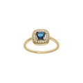 Bague en plaqu&eacute; or avec oxyde carr&eacute; bleu moyen et contour d'oxydes blancs