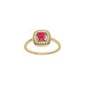 Bague en plaqu&eacute; or avec oxyde carr&eacute; fuschia et contour d'oxydes blancs