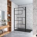 AICA SANITAIRE Paroi de douche à l'italienne 90+30x200cm avec barre de fixation noire 73-120cm en carré, paroi de douche style modèle avec retour pivotant 30cm en noir mat