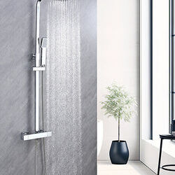 AICA SANITAIRE AICA colonne de douche thermostatique chromée, pomme de tête carrée avec douchette carrée réglable en hauteur