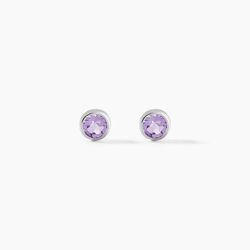 Histoire d'Or Boucles D'oreilles Puces Edy Serti Clos Or Blanc Amethyste