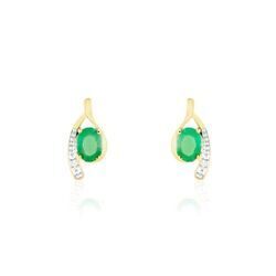 Histoire d'Or Bijoux D'oreilles Emotion Or Jaune Emeraude Diamant