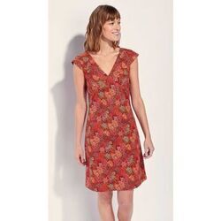Robe courte La Fiancee Du Mekong Robe coton imprim&eacute; col V sans manche OJANY Rouge