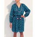 Robe courte La Fiancee Du Mekong Robe ample imprim&eacute;e coton bio ELUZAI Bleu