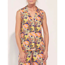 Chemise La Fiancee Du Mekong Chemisier imprim&eacute; sans manche coton lin ROSA Orange