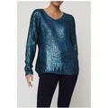 Pull Kebello Pull col v M&eacute;tallis&eacute; F, Bleu Bleu