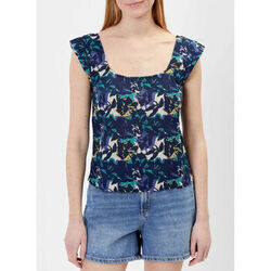 T-shirt La Fiancee Du Mekong Top imprim&eacute; col carr&eacute; coton bio et lin BALIA Bleu