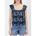 T-shirt La Fiancee Du Mekong Top imprim&eacute; col carr&eacute; coton bio et lin BALIA Bleu