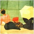 Echarpe Brochier Soieries 1890 Carr&eacute; 90 Vallotton Sur la plage Multicolore