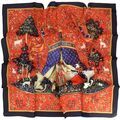 Echarpe Brochier Soieries 1890 Carr&eacute; 90 Paysage M&eacute;di&eacute;val &agrave; la Licorne Rouge