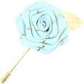 Broches Cravate Avenue Signature Boutonni&egrave;re rose et feuille dor&eacute;e Bleu Grenoble