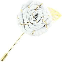 Broches Cravate Avenue Signature Boutonni&egrave;re rose et feuille dor&eacute;e Gris