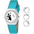 Montre Sc Crystal MF316-OISEAU-CHAT+BRACELET006-BLEU