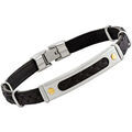 Bracelets Jourdan Bracelet homme acier cuir noir tress&eacute; Blanc Grenoble