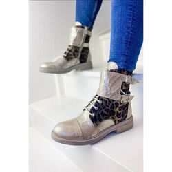 Bottines Now Rangers cuir l&eacute;opard 6856 - Argent&eacute;