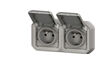 Prise de courant double horizontal 16A 2P+T Legrand Plexo? grise encastr&eacute;e