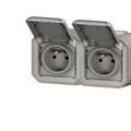 Prise de courant double horizontal 16A 2P+T Legrand Plexo? grise compl&egrave;te