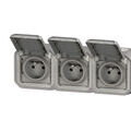 Prise de courant triple horizontal 16A 2P+T Legrand Plexo? grise compl&egrave;te