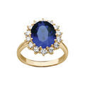 Bague en vermeil "royale"orn&eacute;e d'1 gros oxyde bleu au centre (17mm x 14mm) entour&eacute; de petits oxydes blancs