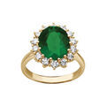 Bague en vermeil "royale"orn&eacute;e d'1 gros oxyde vert au centre (17mm x 14mm) entour&eacute; de petits oxydes blancs Artemare