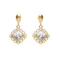 Boucles d'oreille en vermeil pendante 2 anneaux allong&eacute;s oxydes blancs suspendus dans anneau lisse et fermoir poussette Artemare